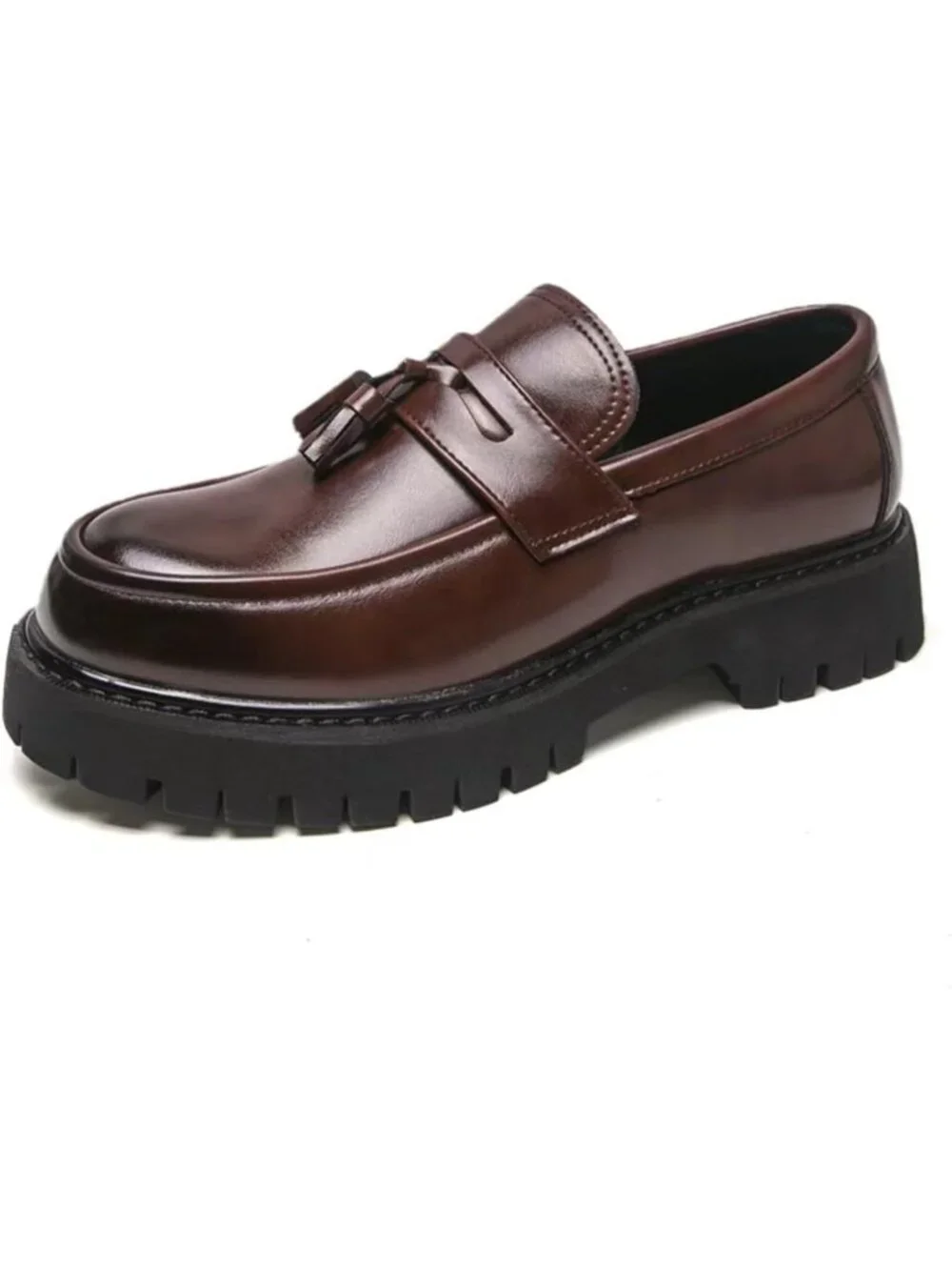 Men's Brown Chunky Platform Loafers Slip On Business Casual Dress Shoes